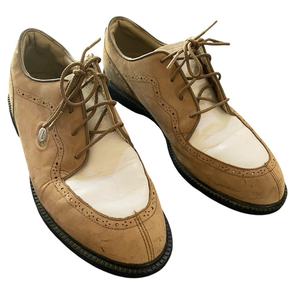 Nike ZoomAir TAN/WHT Women’s Oxford Leather Golf Shoes size 9